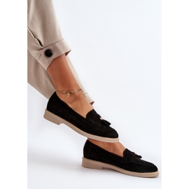 Zazoo 3420 Mocassins femininos de camurça com salto plano, pretos 1