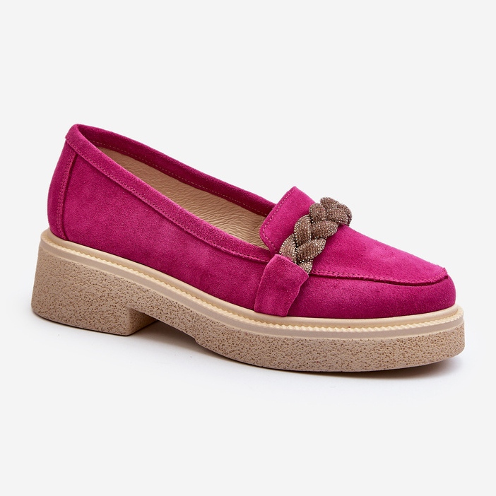 Mocassins femininos de camurça Zazoo 3429/W com decoração fúcsia rosa 2
