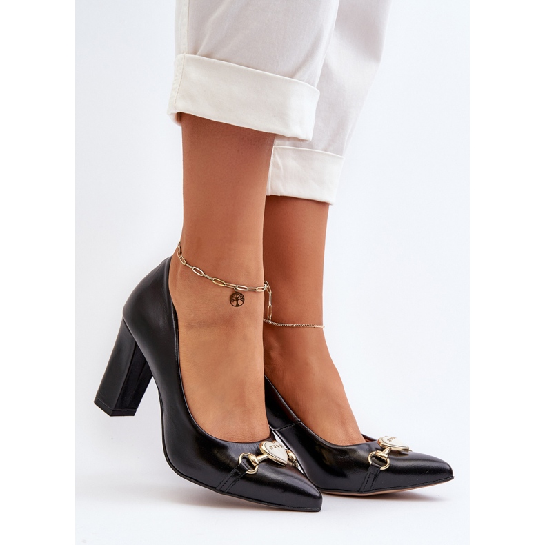 Zazoo 2453/OS Bombas de couro com salto com coração, preto 2 Zazoo 2453/OS Bombas de couro com salto com coração, preto 2