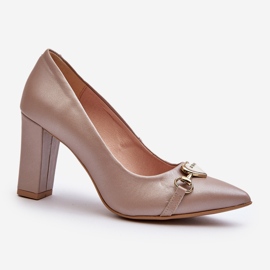 Zazoo 2453/OS Sapatos de couro com salto com coração, pérola rosa 2