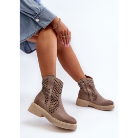 Zazoo 3470 Botas femininas de camurça com salto plano cappuccino aberto bege 1
