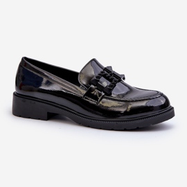 Mocassins femininos lacados com decoração S.Barski HY371A preto 2