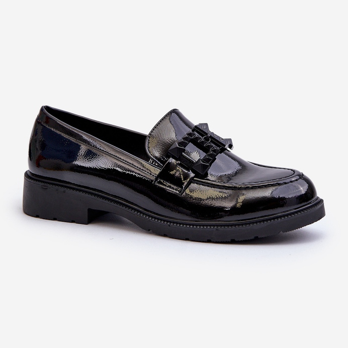 Mocassins femininos lacados com decoração S.Barski HY371A preto 2