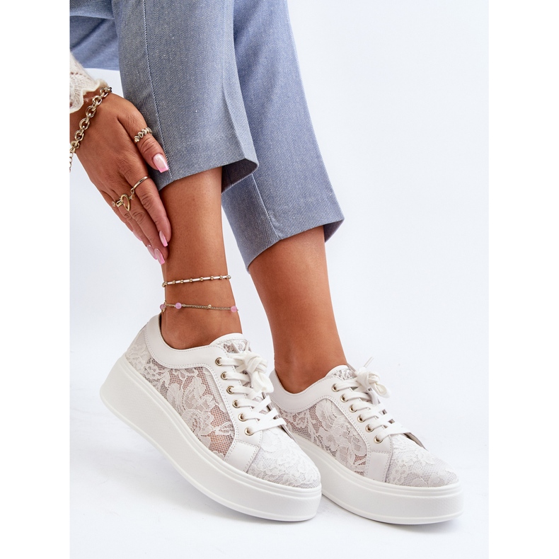 S.Barski Tênis de renda feminina de renda na plataforma S. Barski Hy51-059 White branco 1