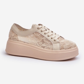 S.Barski Tênis de renda feminina de renda na plataforma S. Barski Hy51 Beige bege 1