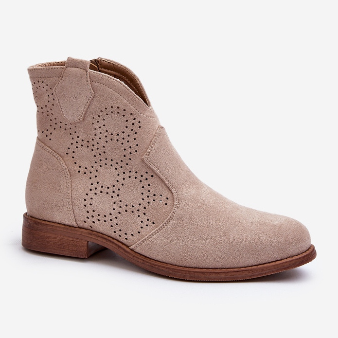 Botas femininas abertas com salto plano, bege claro S.Barski HY66-151 1