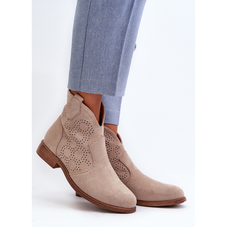 Botas femininas abertas com salto plano, bege claro S.Barski HY66-151 2