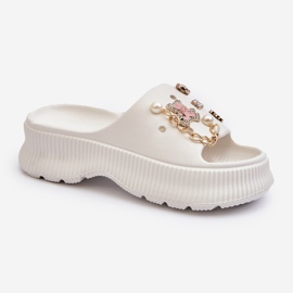 Chinelos femininos de espuma com enfeites, Afariana branca branco 1 Chinelos femininos de espuma com enfeites, Afariana branca branco 1