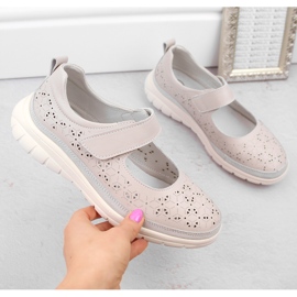 Sapatos femininos de couro perfurado com velcro, bege Filippo DP6073 1