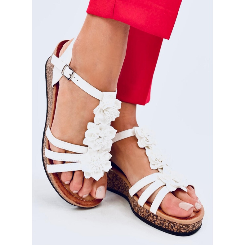 Fisken Sandálias de cunha com flor branca branco 2
