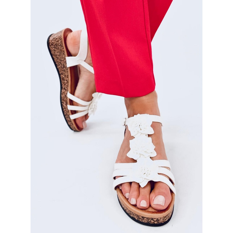 Fisken Sandálias de cunha com flor branca branco 1