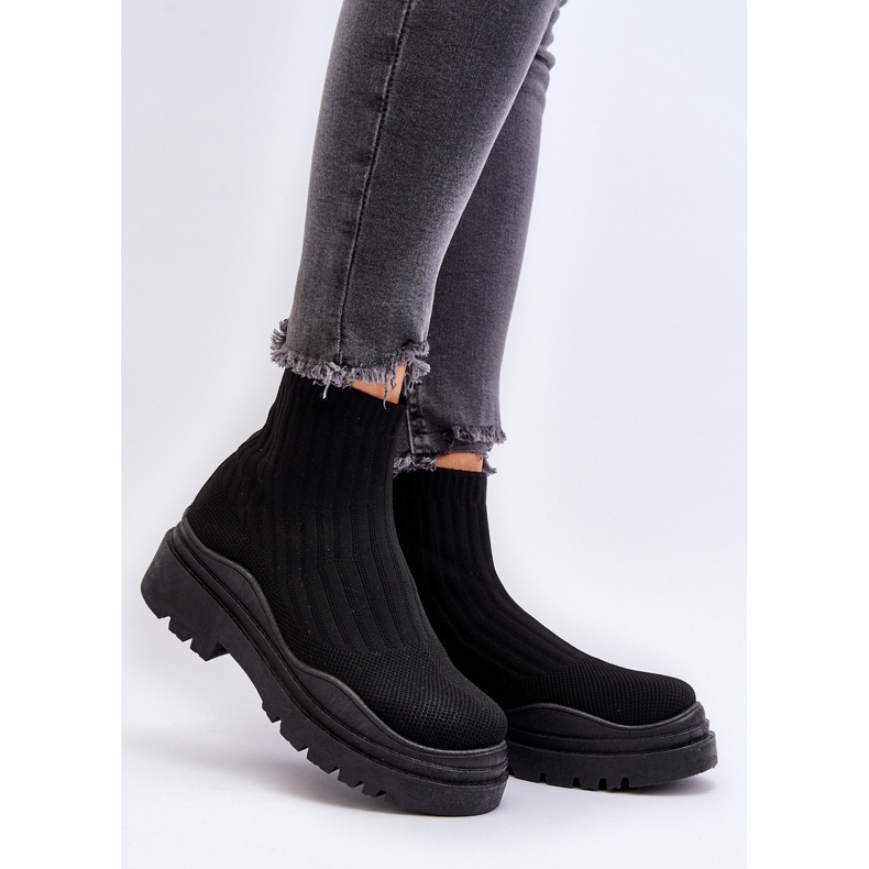 Botas femininas pretas Elipara com meia deslizante e sola enorme preto 2 Botas femininas pretas Elipara com meia deslizante e sola enorme preto 2