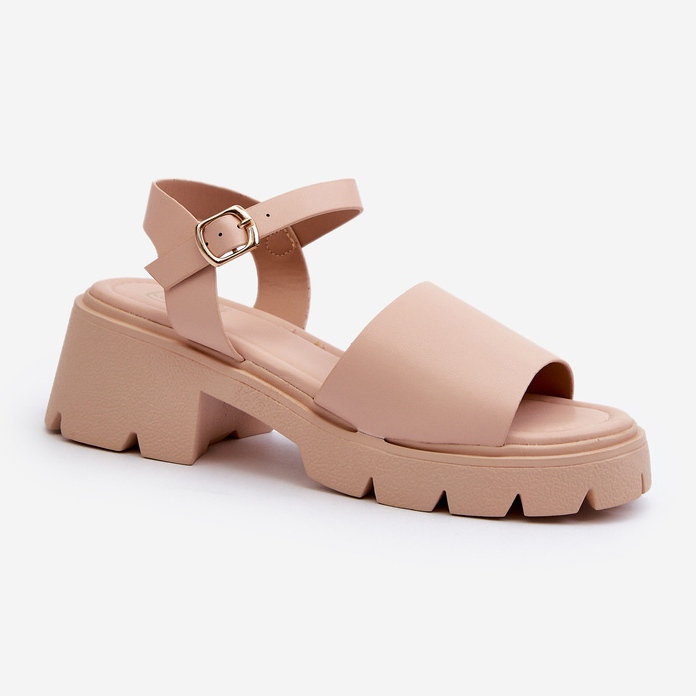 Sandálias femininas de salto grosso nude Dottiassa bege 2