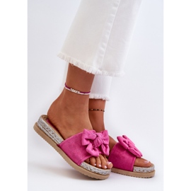 Chinelos femininos com plataforma e laço fúcsia Aflia rosa 2