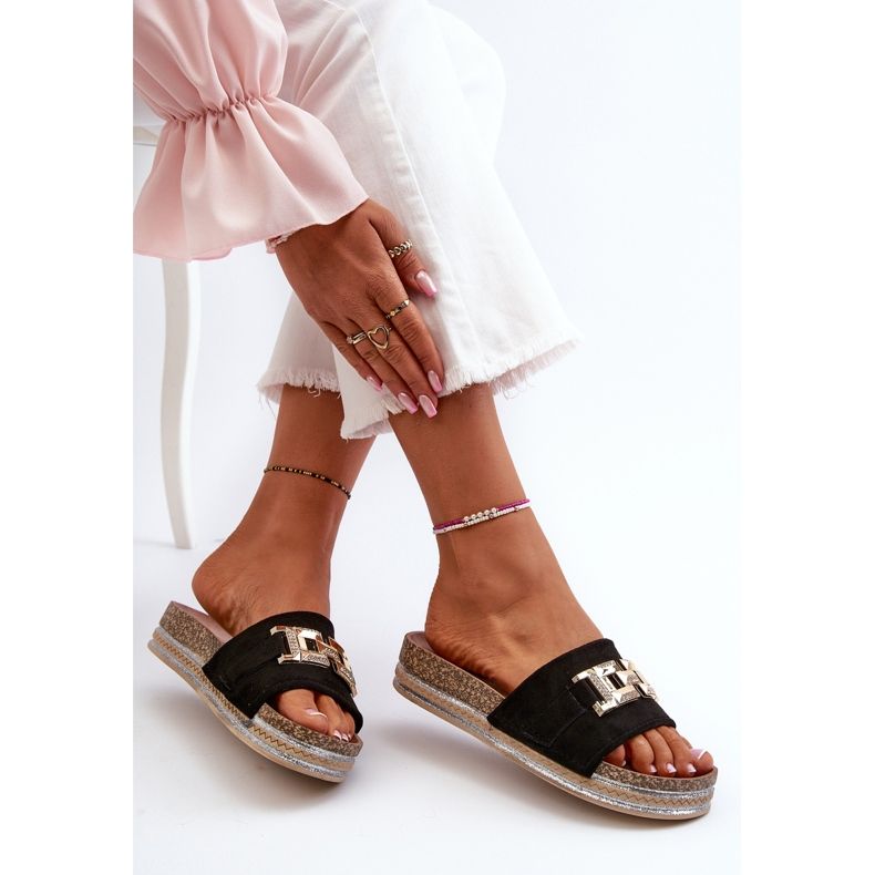 FK1 Chinelos Plataforma Feminina com Decoração, Vapireta Preta preto 1