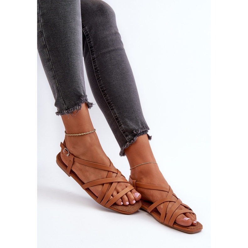 Sandálias rasteiras femininas Big Star NN274013 camelo castanho 1