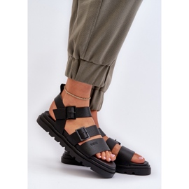 Sandálias femininas de couro ecológico Big Star NN274065 pretas preto 2