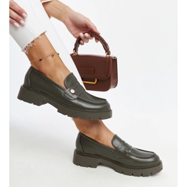 Mocassins de couro ecológico verde escuro Mladenka 1