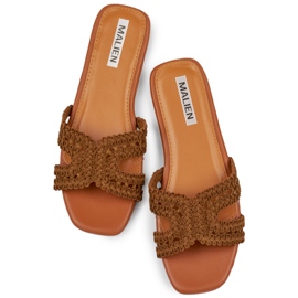 Chinelos femininos de renda marrom com sola plana castanho 1 Chinelos femininos de renda marrom com sola plana castanho 1