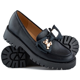 Mocassins pretos com laço, mocassins com ursinho de pelúcia 1