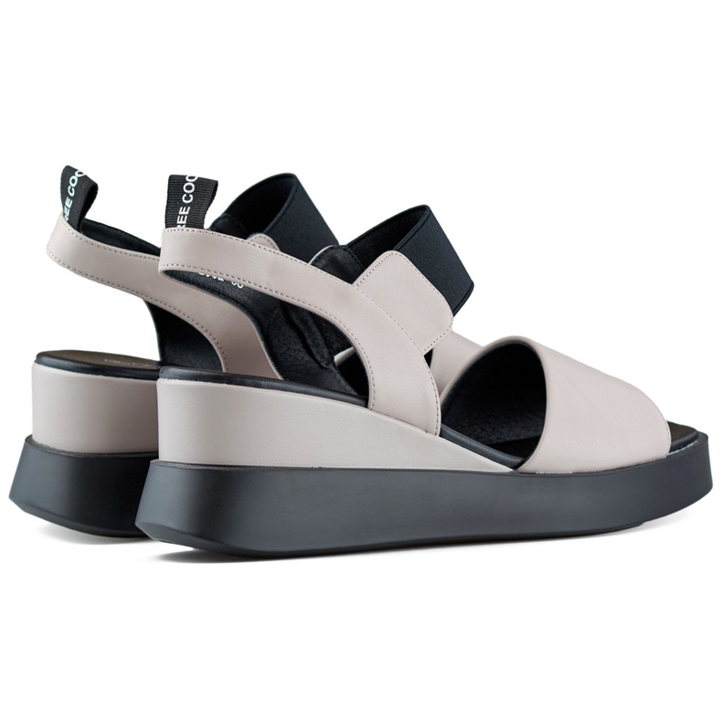 Sandálias femininas de couro com cunha e elástico bege 1 Sandálias femininas de couro com cunha e elástico bege 1