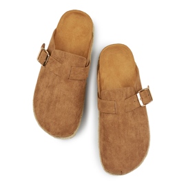 Alpercatas forradas de mulher com fivela, castanho claro 1