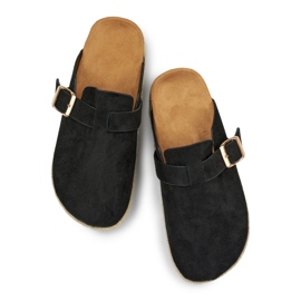 Alpercatas femininas forradas com fivela, pretas preto 1