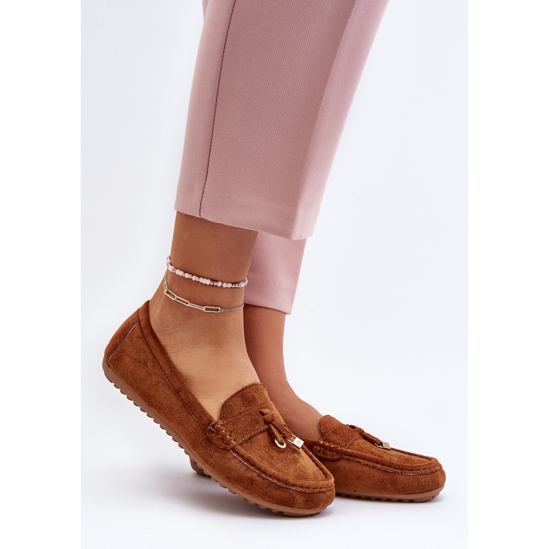 Mocassins femininos clássicos de camurça Camel Ontala castanho 1