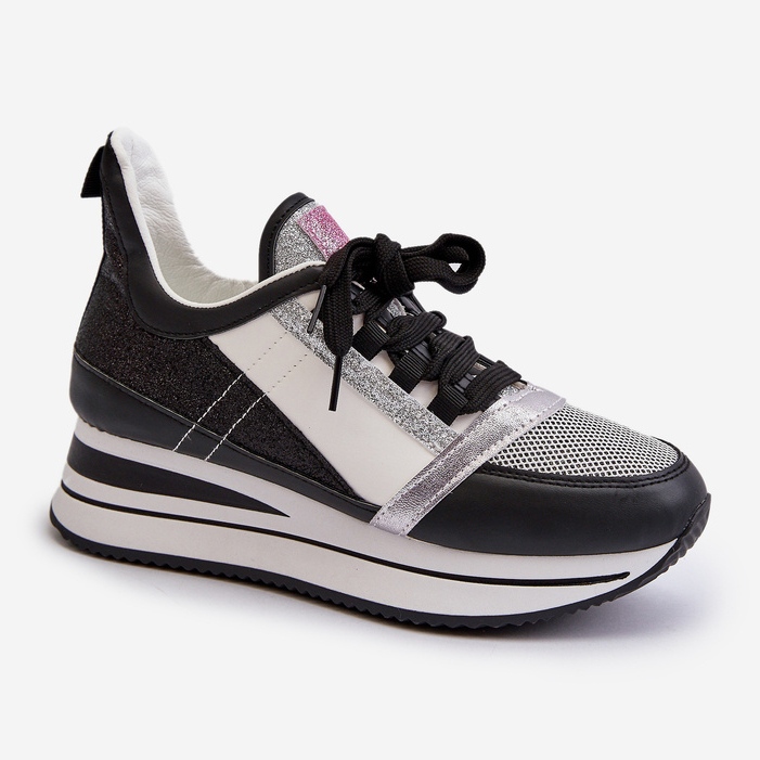 Tênis feminino de cunha e plataforma com glitter preto Rafani 1