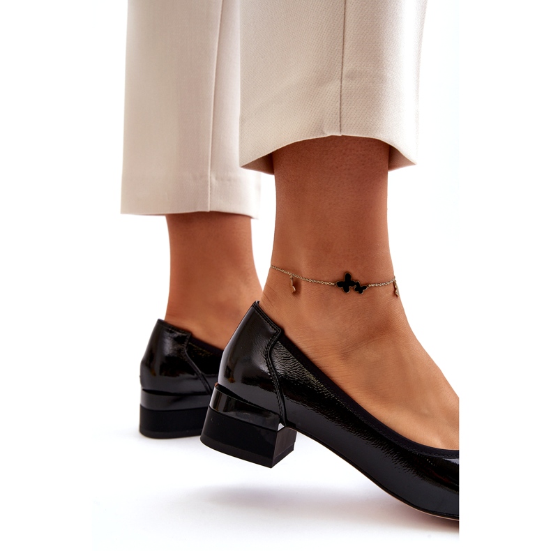 Vinceza Sapatos de couro envernizado com laço em bloco, preto 5
