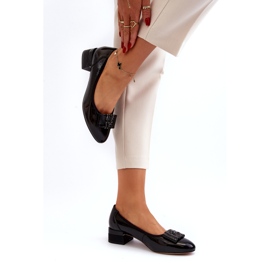 Vinceza Sapatos de couro envernizado com laço em bloco, preto 4