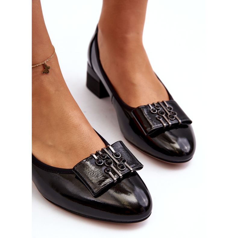 Vinceza Sapatos de couro envernizado com laço em bloco, preto 3