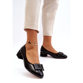 Vinceza Sapatos de couro envernizado com laço em bloco, preto 2