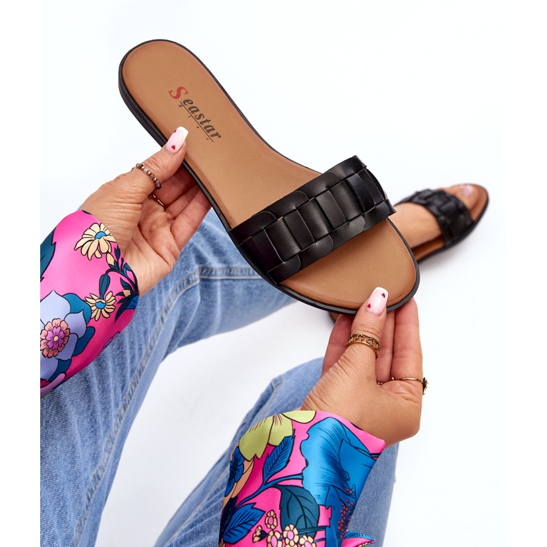 Seastar Chinelos de altura lisos femininos preto 7