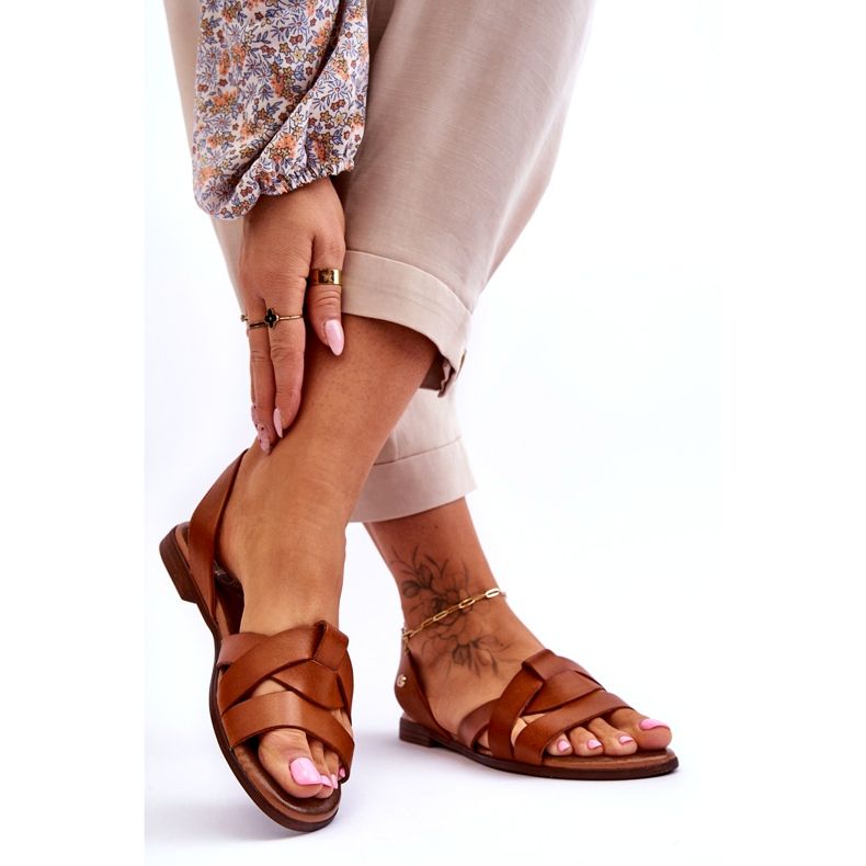 Zazoo Sandálias confortáveis ​​de couro marrom Kayla sem cadarço castanho 2
