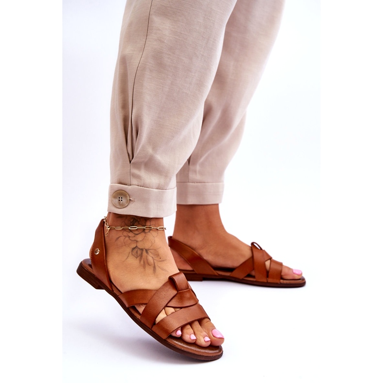 Zazoo Sandálias confortáveis ​​de couro marrom Kayla sem cadarço castanho 3