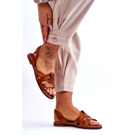 Zazoo Sandálias confortáveis ​​de couro marrom Kayla sem cadarço castanho 4