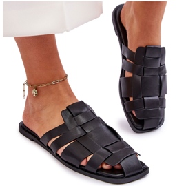 Chinelos de couro eco feminino preto 5