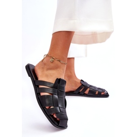 Chinelos de couro eco feminino preto 4