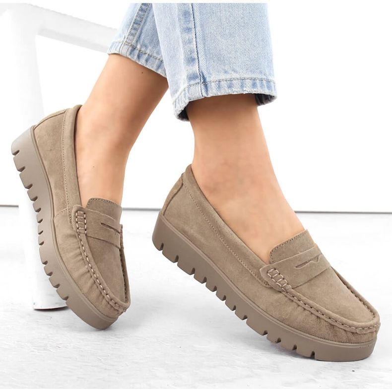 Sapatos de camurça de couro mocassins femininos bege Filippo DP6045 1