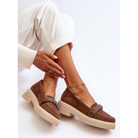 Mocassins femininos de camurça Zazoo 3429/W com decoração, marrom castanho 1