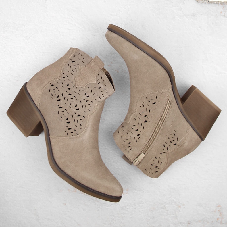 Botas de cowboy femininas de couro perfurado, bege S.Barski 1