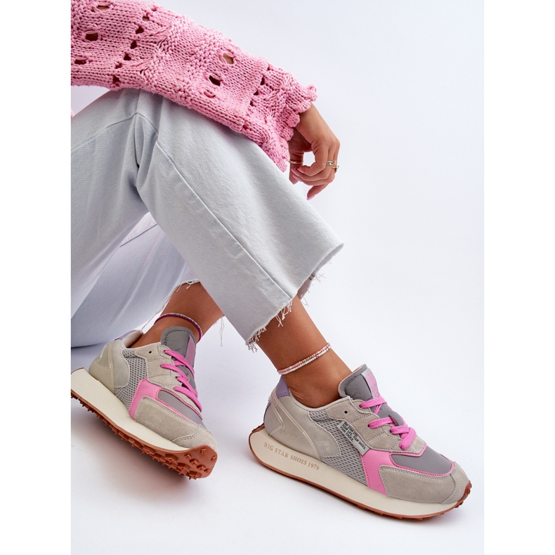 Tênis feminino com sistema de espuma viscoelástica plataforma Big Star NN274680 cinza-rosa 2