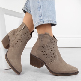 Botas de cowboy femininas de couro perfurado, bege S.Barski 2