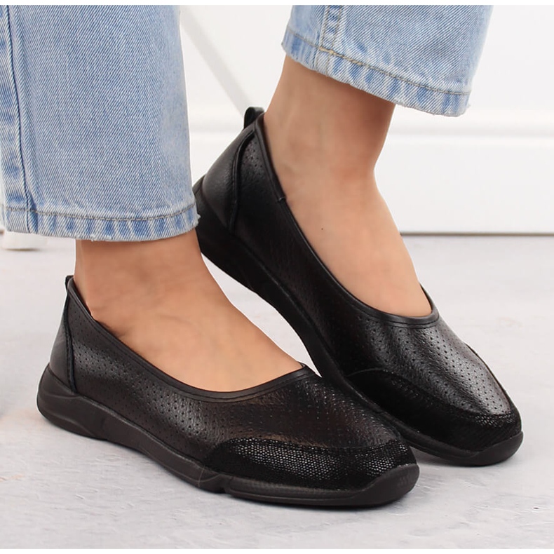 Sabrinas femininas de couro vazadas pretas eVento 3621 preto 1