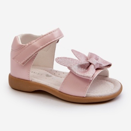 Sandálias infantis com laço e fecho de velcro, Wistala rosa 1