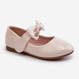 Bailarinas infantis de couro envernizado com laço de velcro, rosa, tipo gato 1