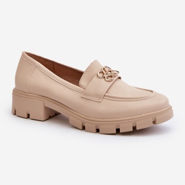 Mocassins femininos elegantes bege com decoração dourada Tosisa 2