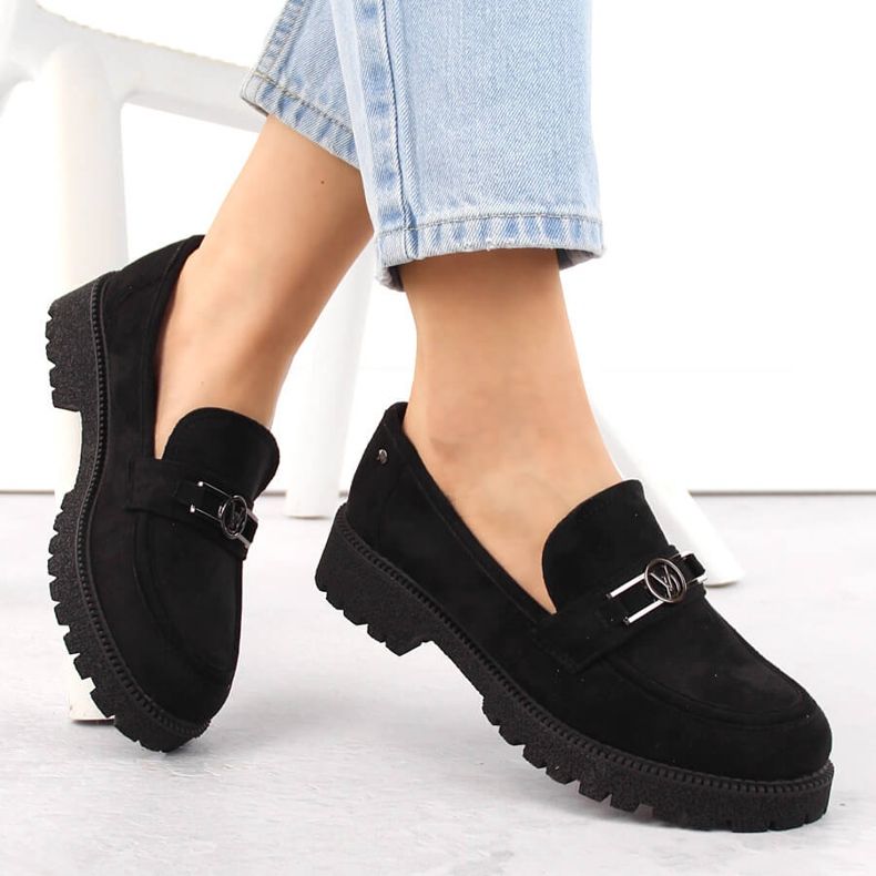 Sapatos femininos de camurça, mocassins pretos Potocki YQ21047 1