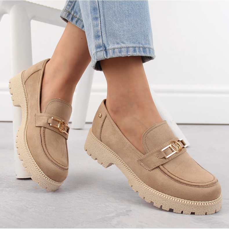 Sapatos femininos de camurça, mocassins bege Potocki YQ21047 1